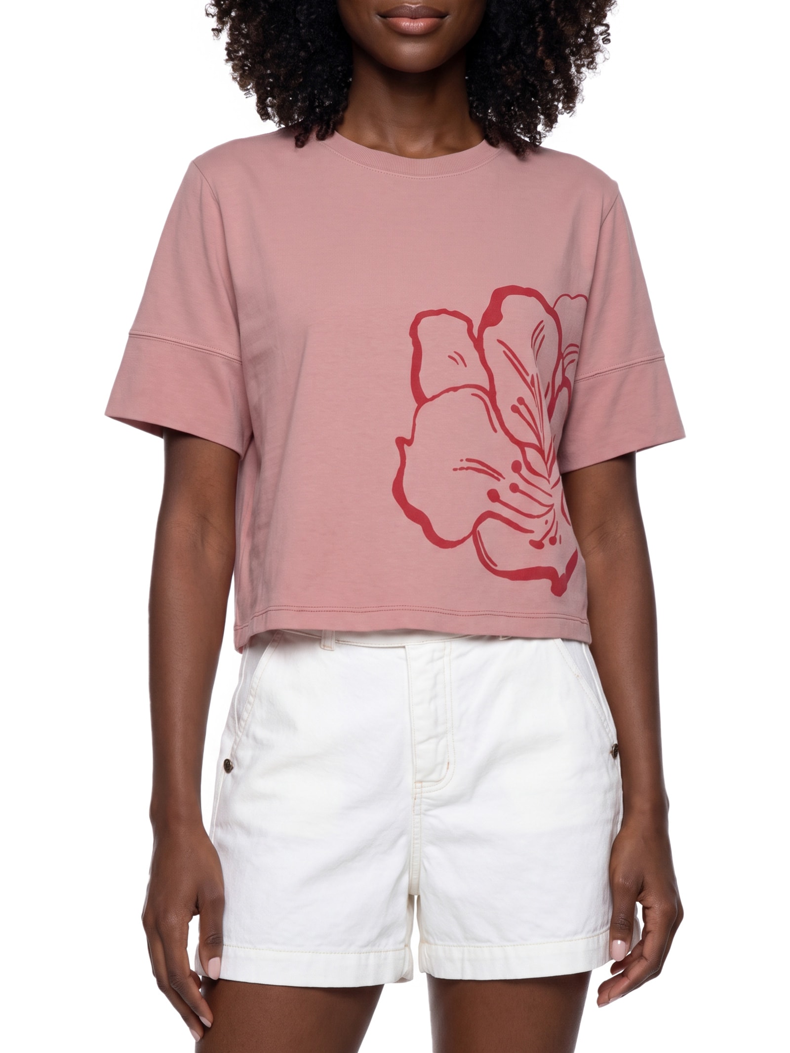 Camiseta Feminina Cropped Rosa Del Caribe Rosa Cacay