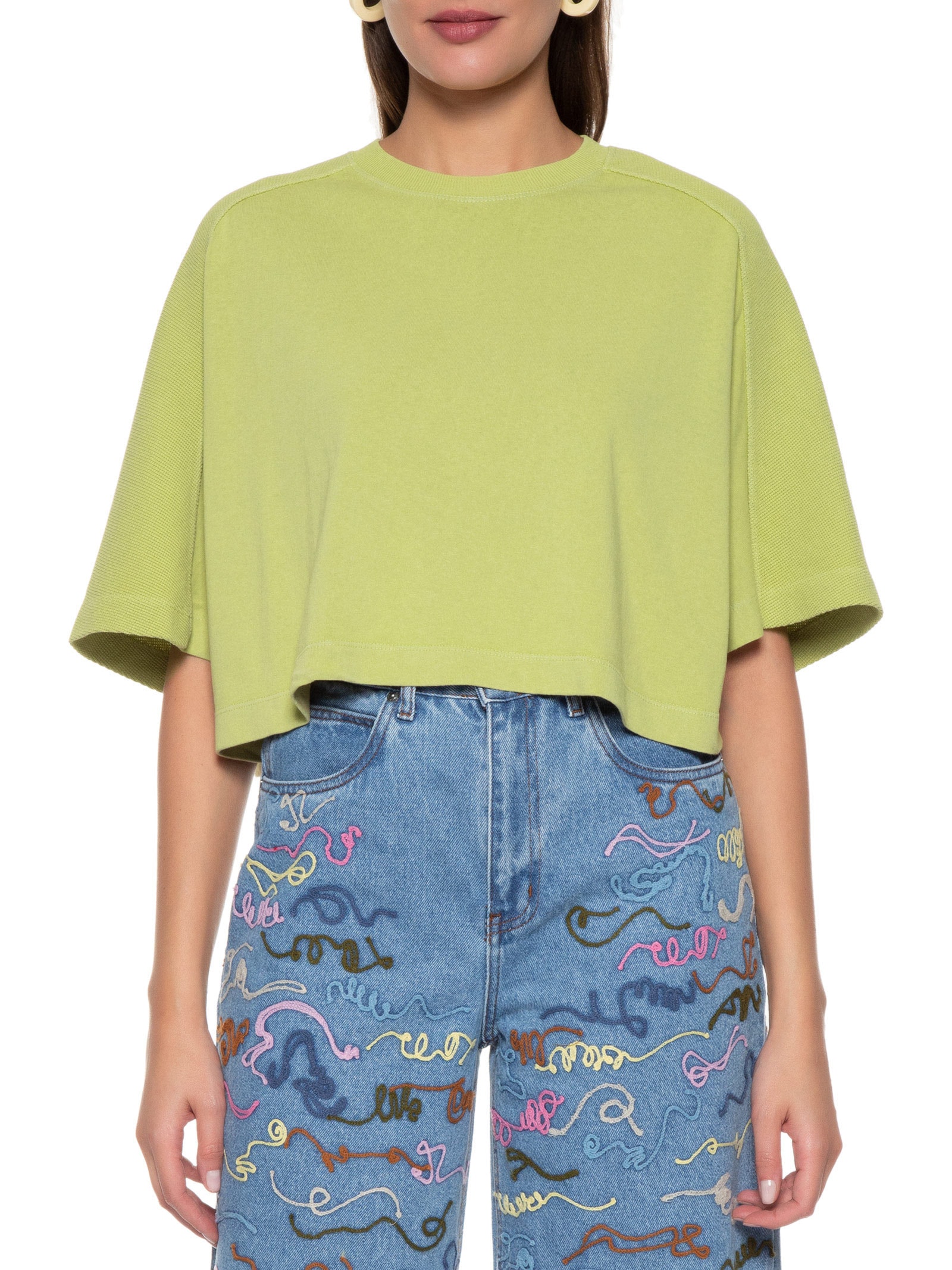 Camiseta Feminina Cropped Texturas Verde Animale Jeans
