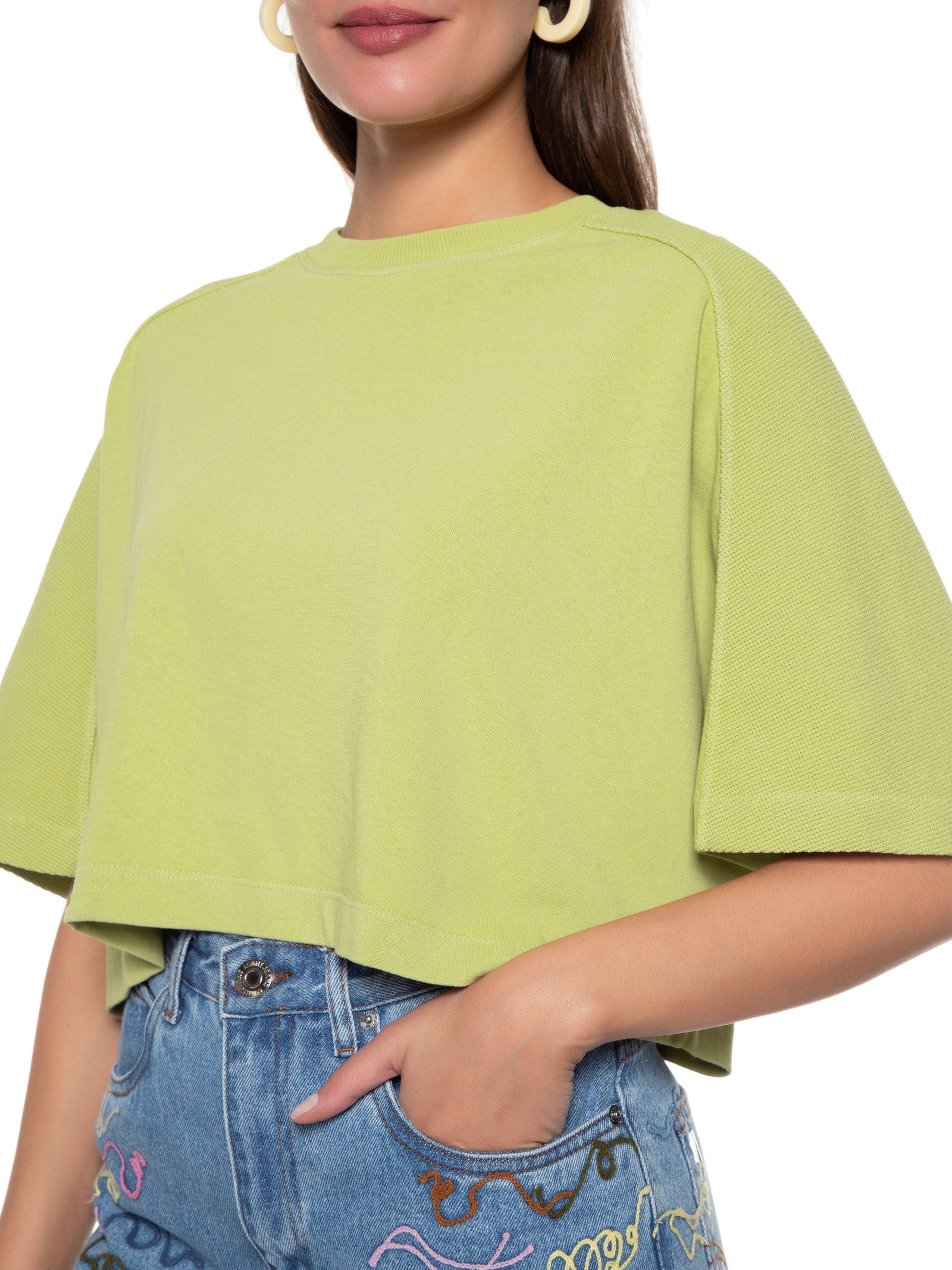 Camiseta Feminina Cropped Texturas Verde Animale Jeans