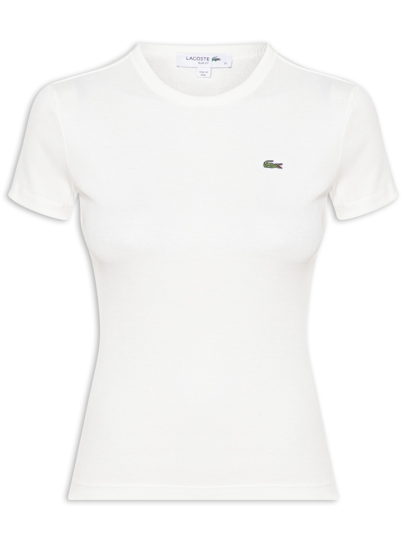 Camiseta Feminina De Algodão Canelada Branco Lacoste