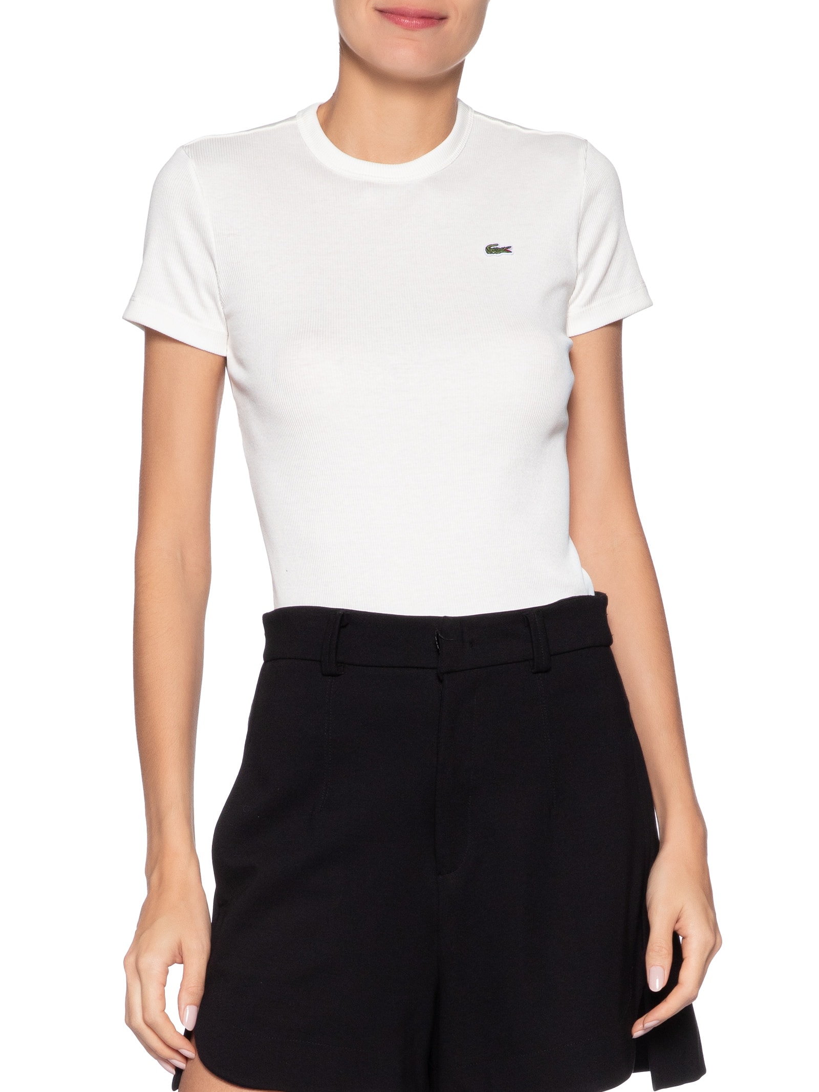 Camiseta Feminina De Algodão Canelada Branco Lacoste