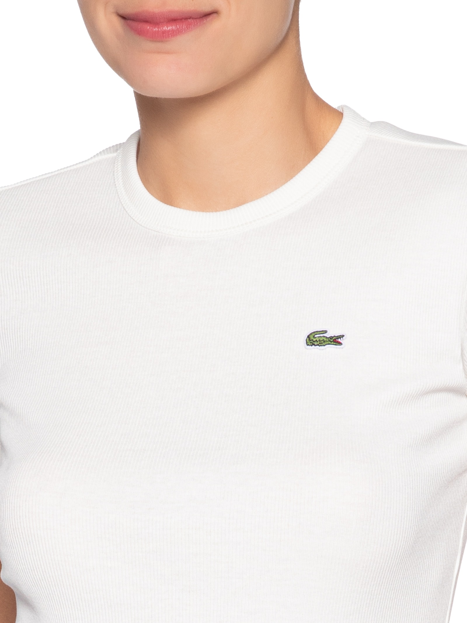 Camiseta Feminina De Algodão Canelada Branco Lacoste