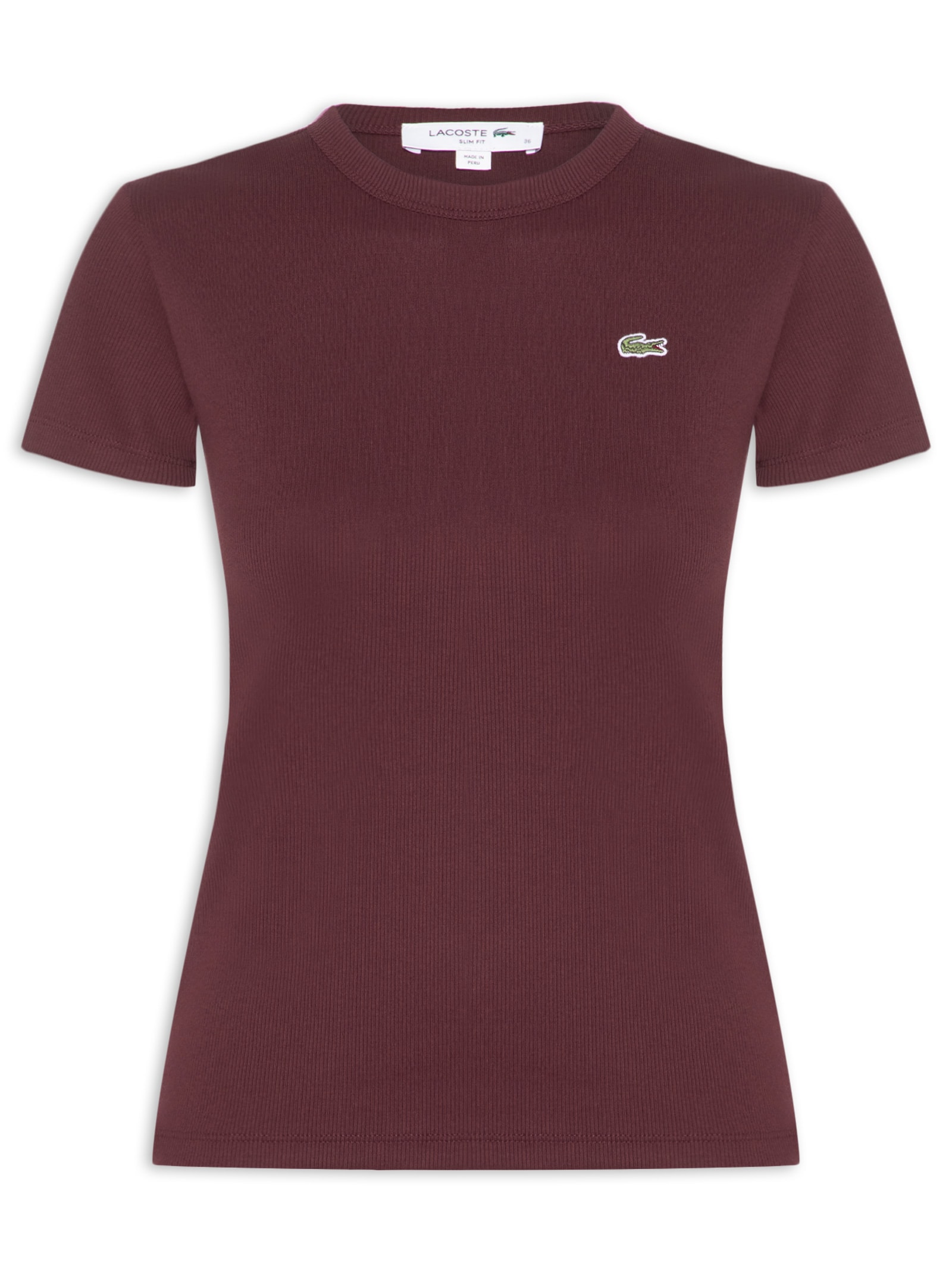 Camiseta Feminina De Algodão Canelada Marrom Lacoste
