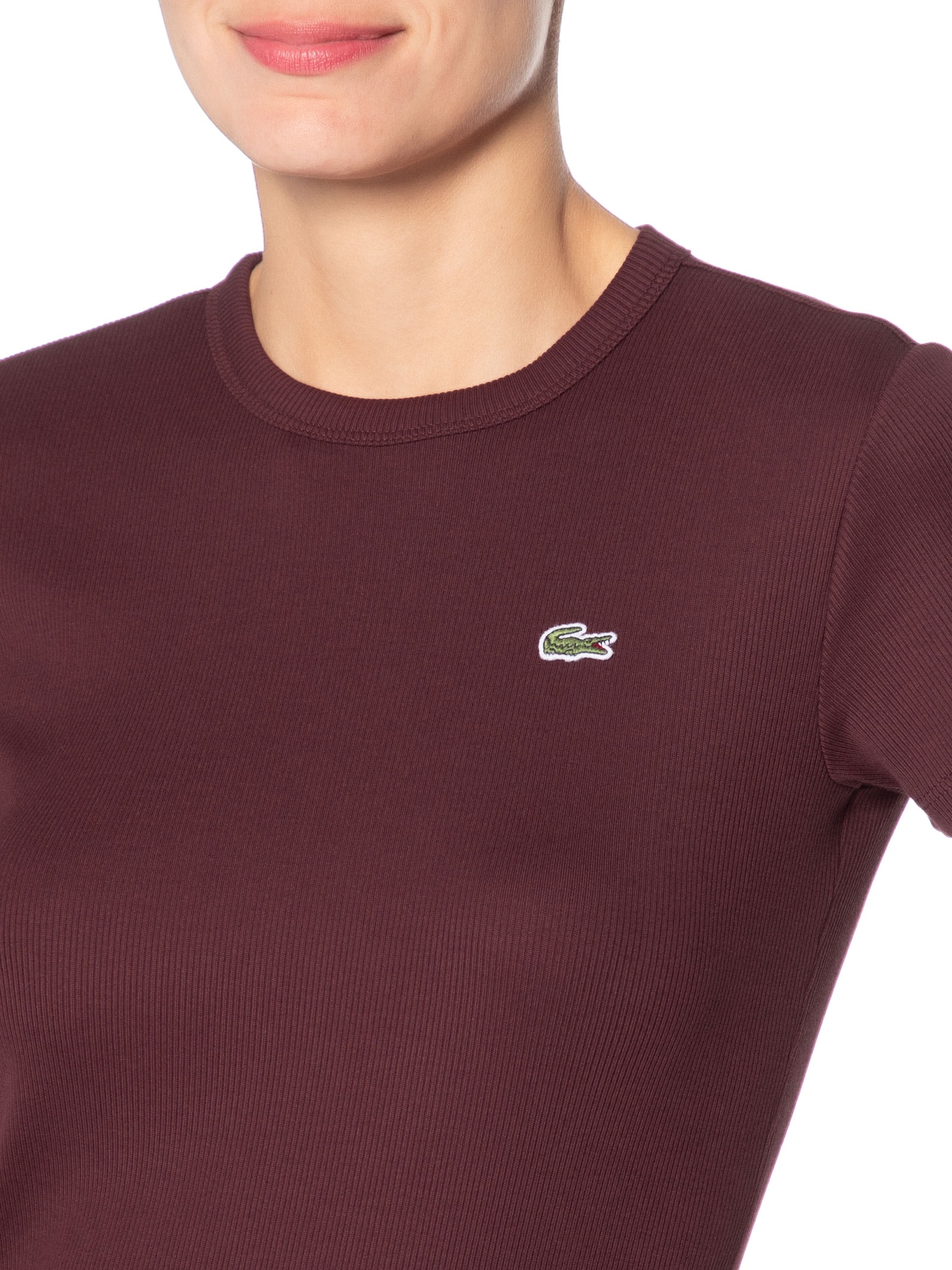 Camiseta Feminina De Algodão Canelada Marrom Lacoste
