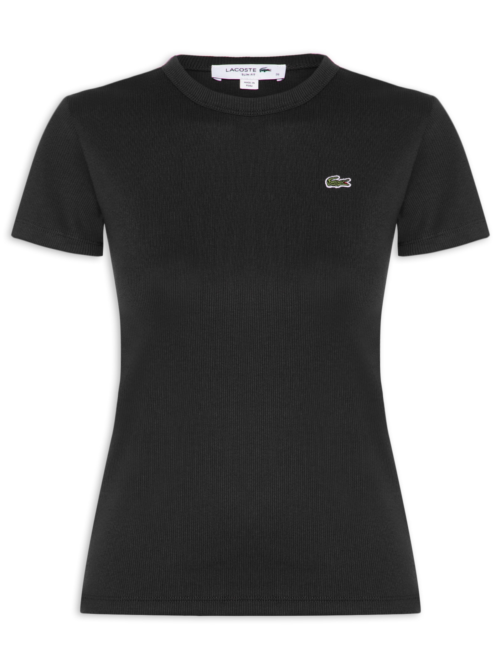 Camiseta Feminina De Algodão Canelada Preto Lacoste