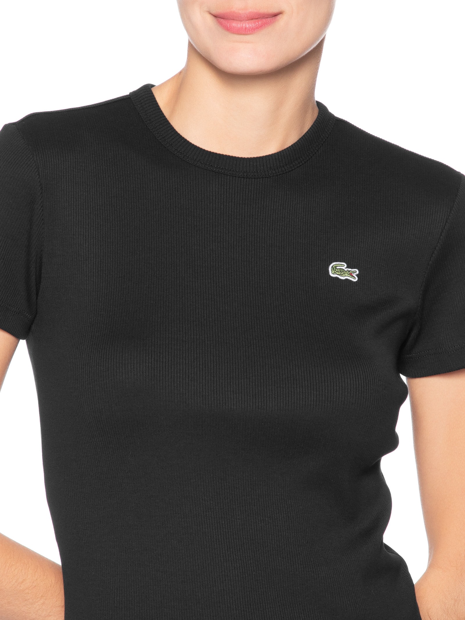 Camiseta Feminina De Algodão Canelada Preto Lacoste