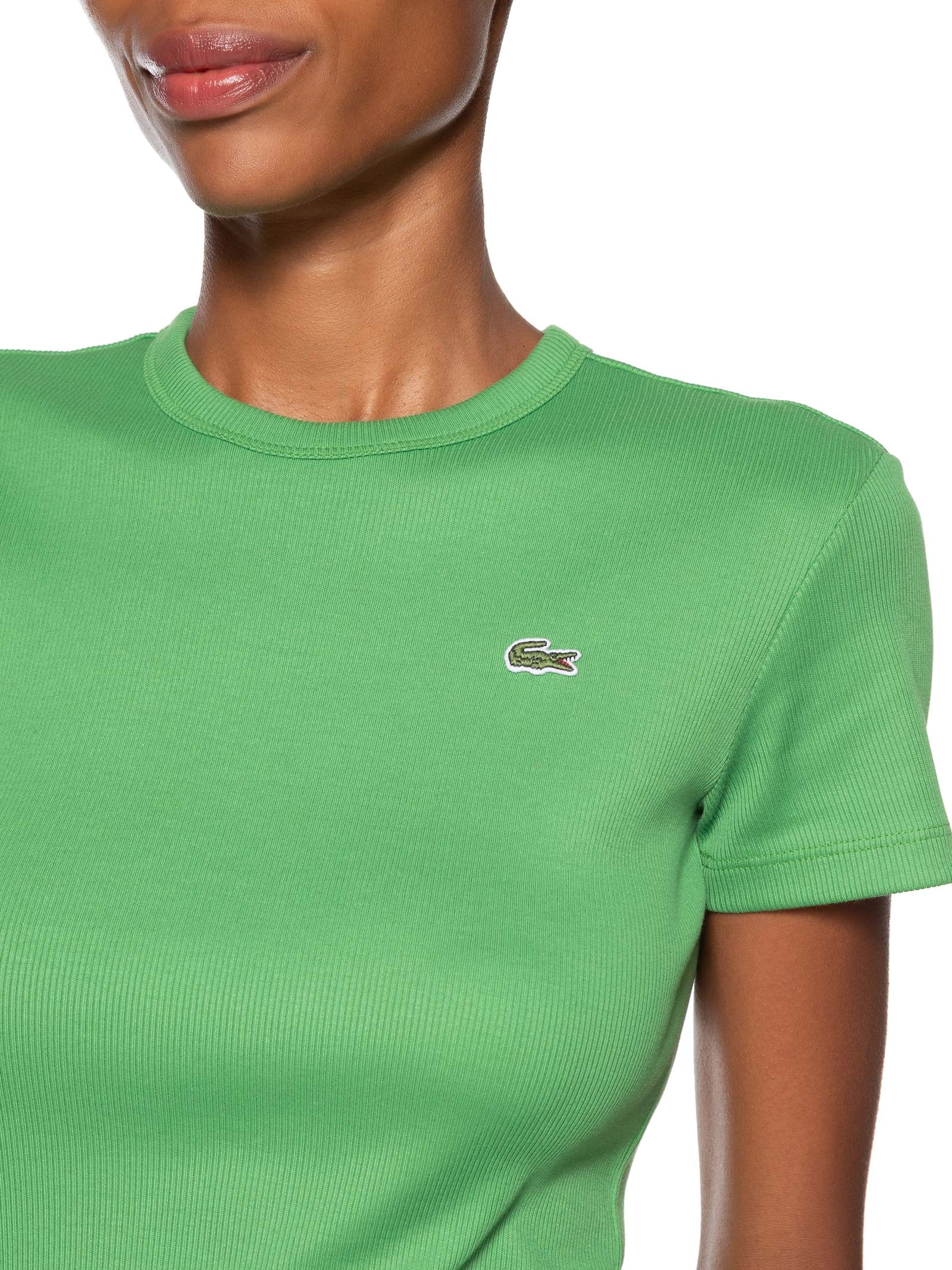 Camiseta Feminina De Algodão Canelada Verde Lacoste