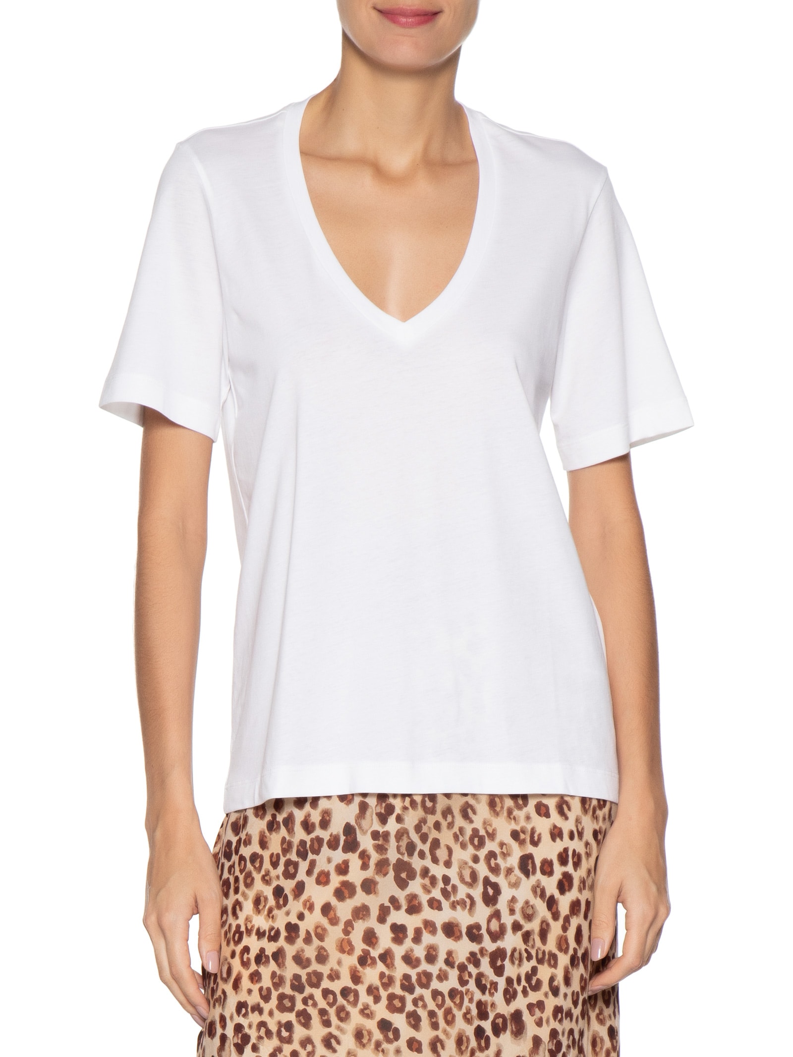 Camiseta Feminina De Algodão Pima Decote V Branco Animale