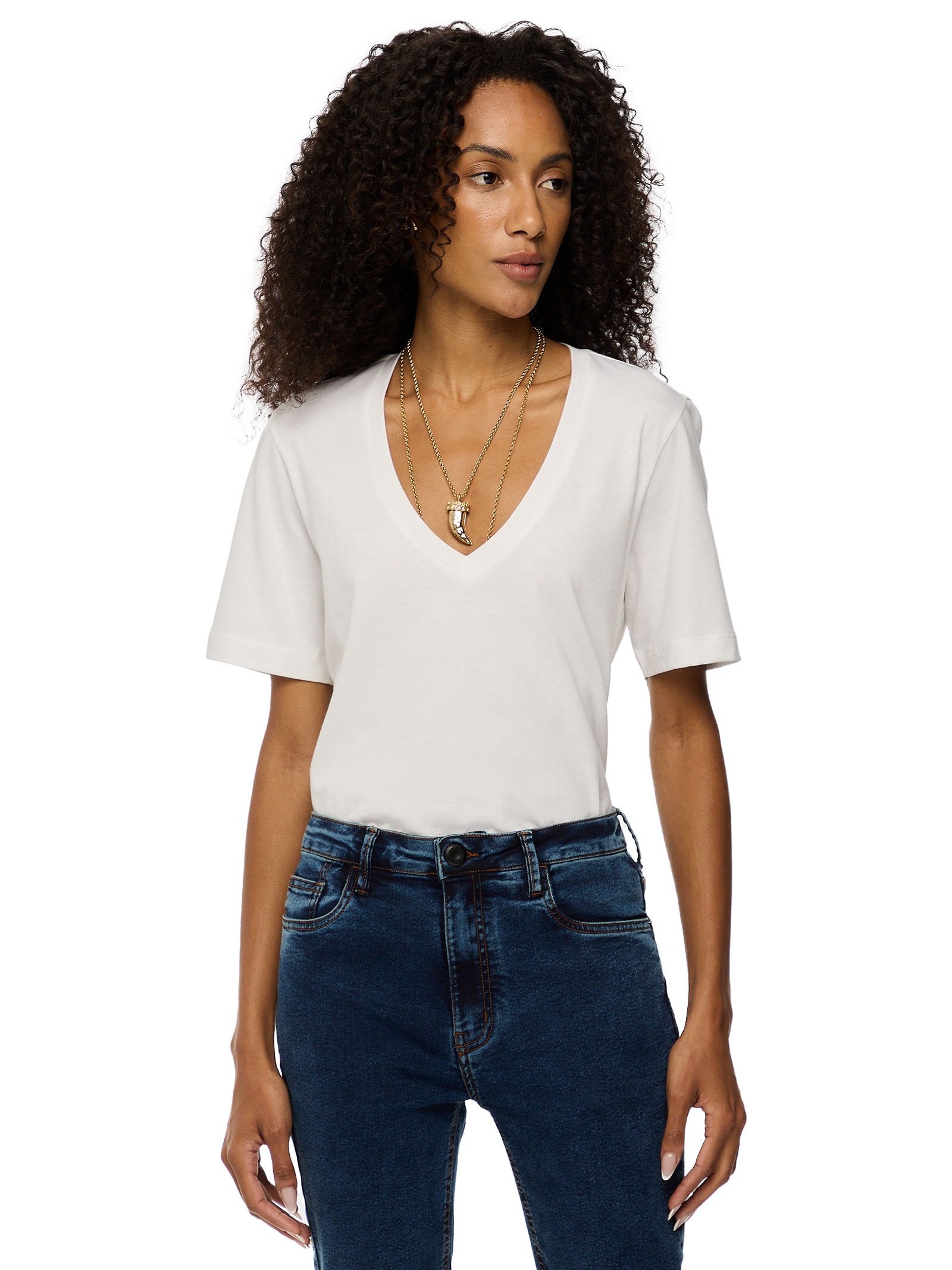 Camiseta Feminina De Algodão Pima Decote V Branco Animale