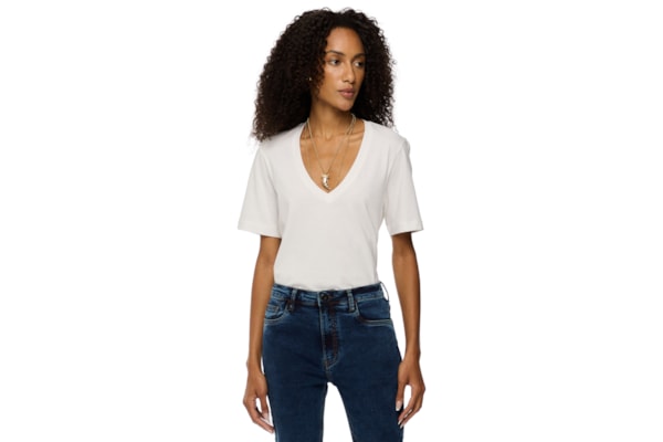 Camiseta Feminina De Algodão Pima Decote V - Branco