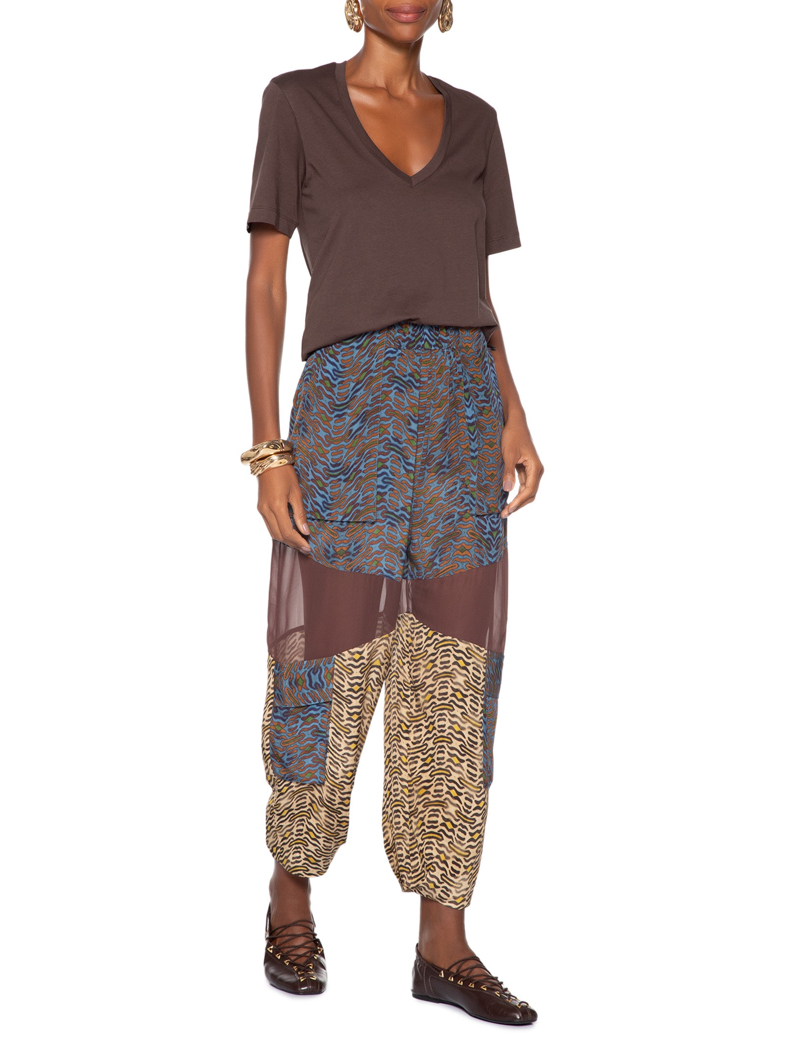 Camiseta Feminina De Algodão Pima Decote V Colors Marrom Animale