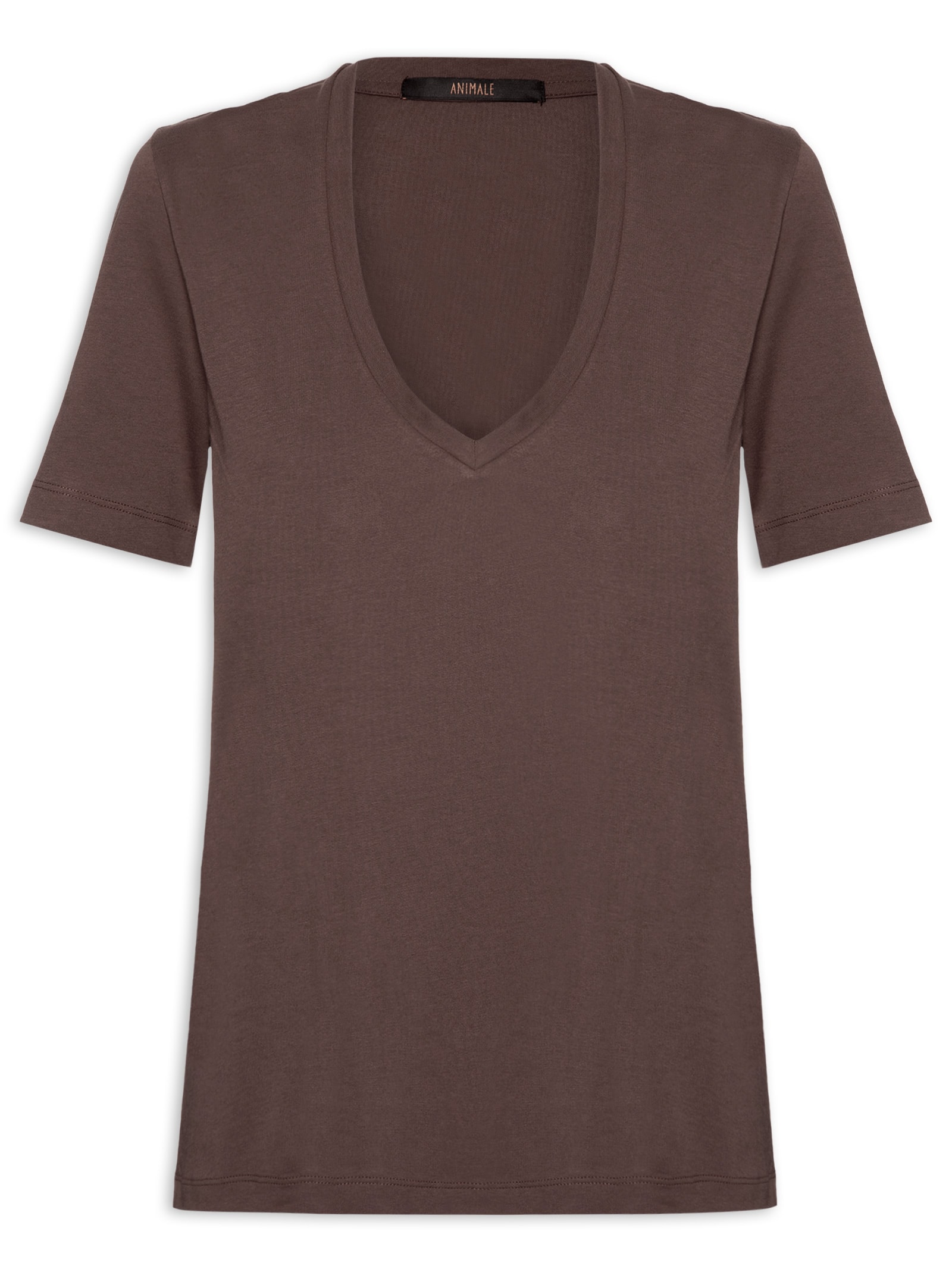 Camiseta Feminina De Algodão Pima Decote V Colors Marrom Animale