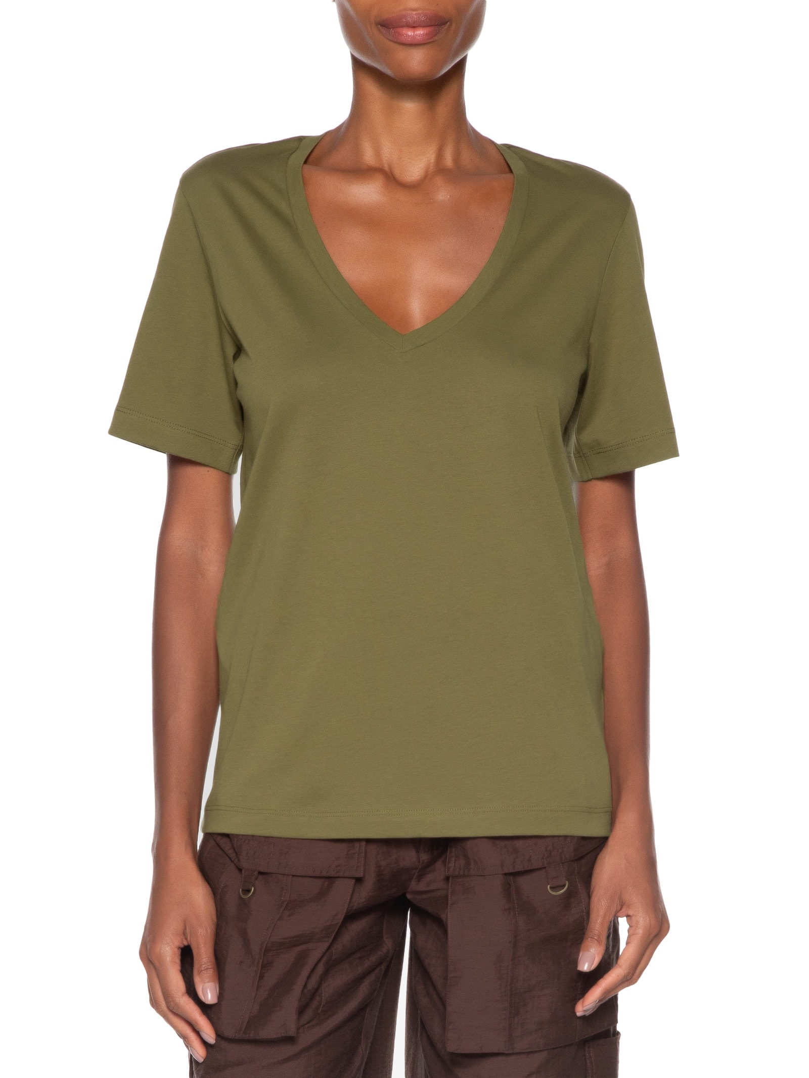 Camiseta Feminina De Algodão Pima Decote V Colors Verde Animale