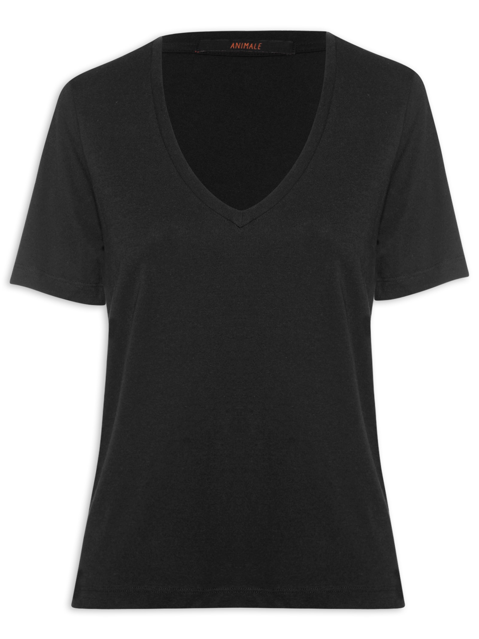 Camiseta Feminina de Algodão Pima Decote V Preto Animale