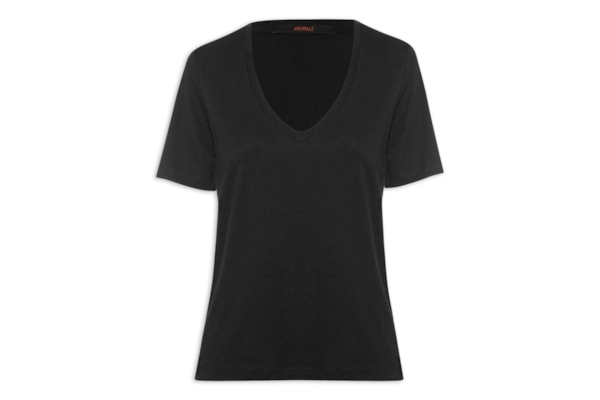 Camiseta Feminina de Algodão Pima Decote V - Preto