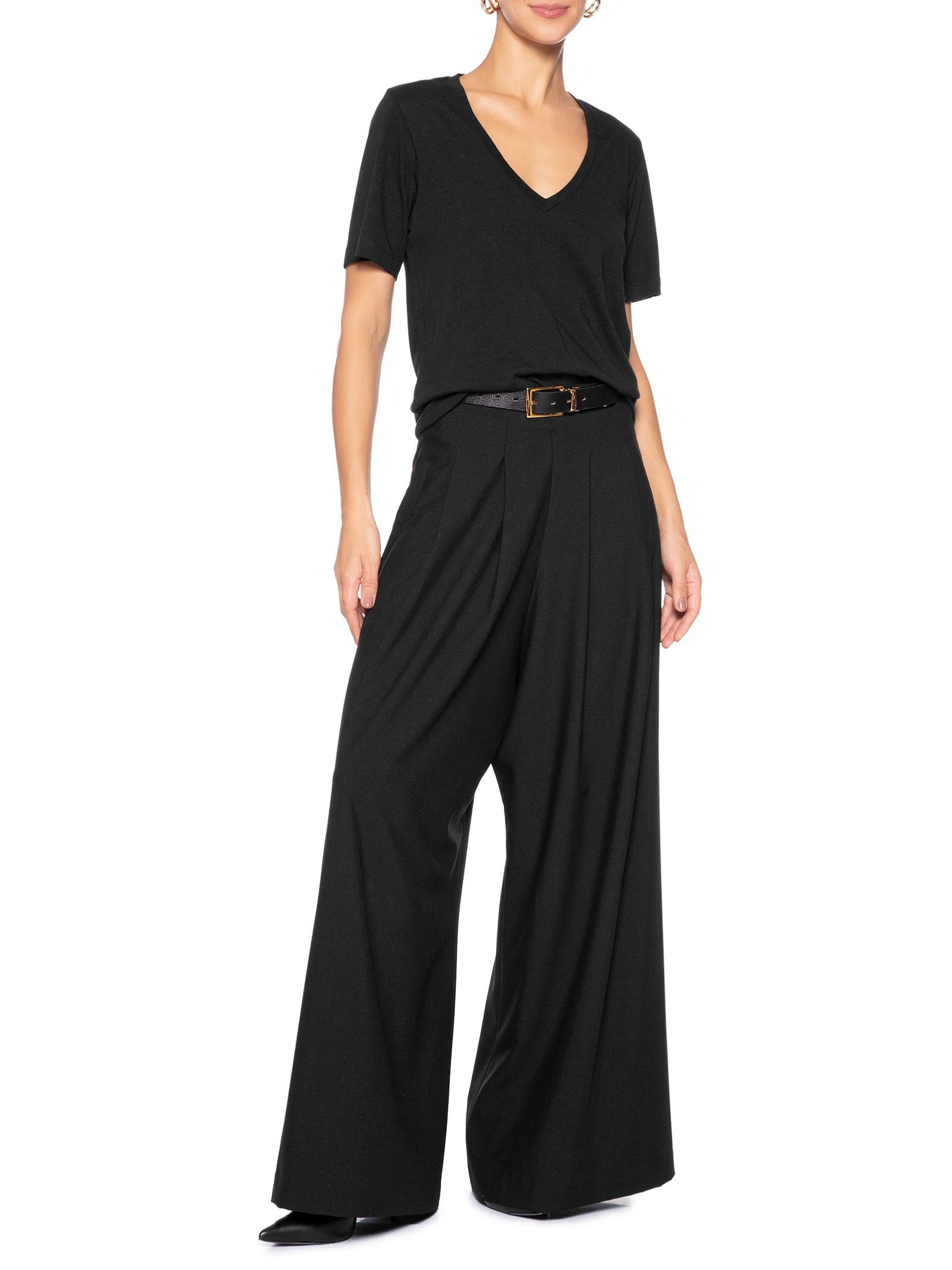 Camiseta Feminina de Algodão Pima Decote V Preto Animale