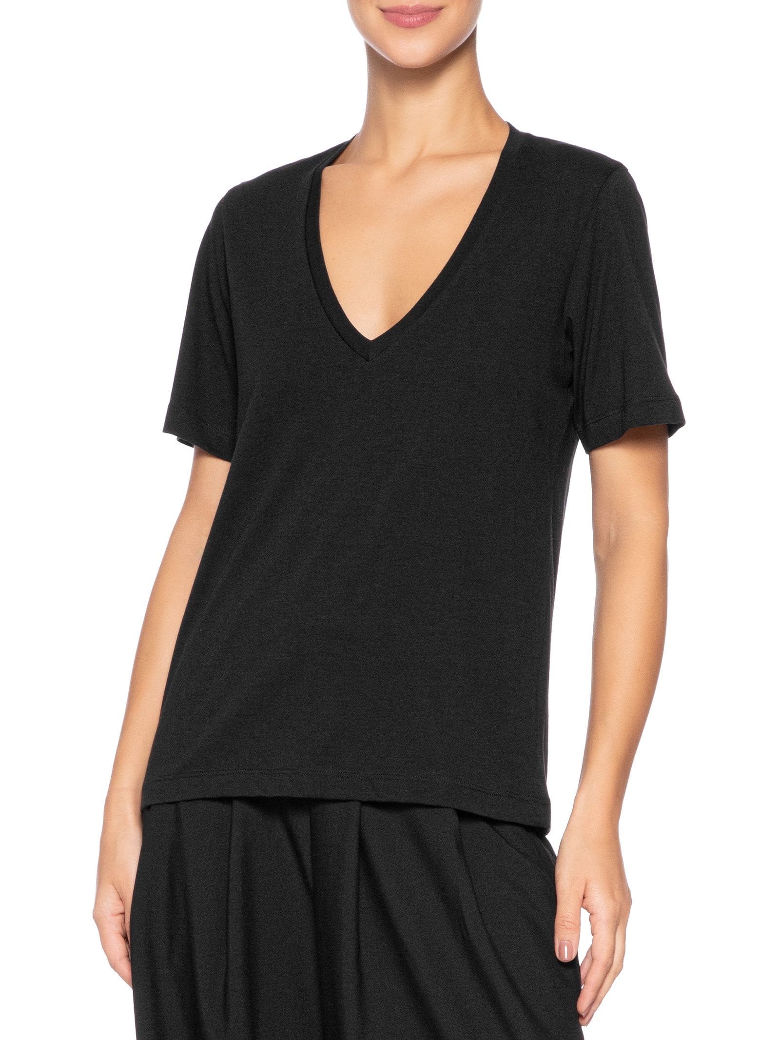 Camiseta Feminina de Algodão Pima Decote V Preto Animale