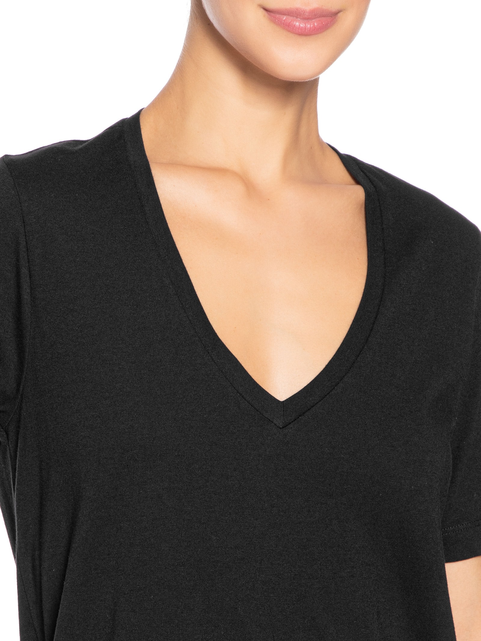 Camiseta Feminina de Algodão Pima Decote V Preto Animale