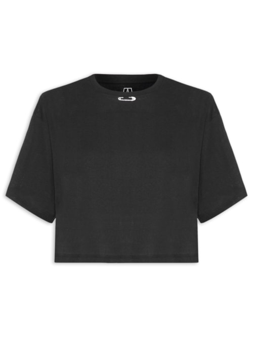 Camiseta Feminina De Malha Alfinete Gola – Preto