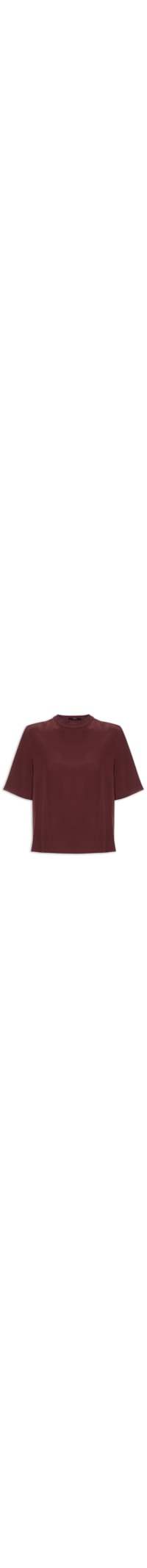 Camiseta Feminina De Seda Boho Gola Rib - Marrom