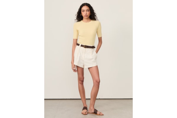 Camiseta Feminina De Tricot Canelado Básica - Amarelo