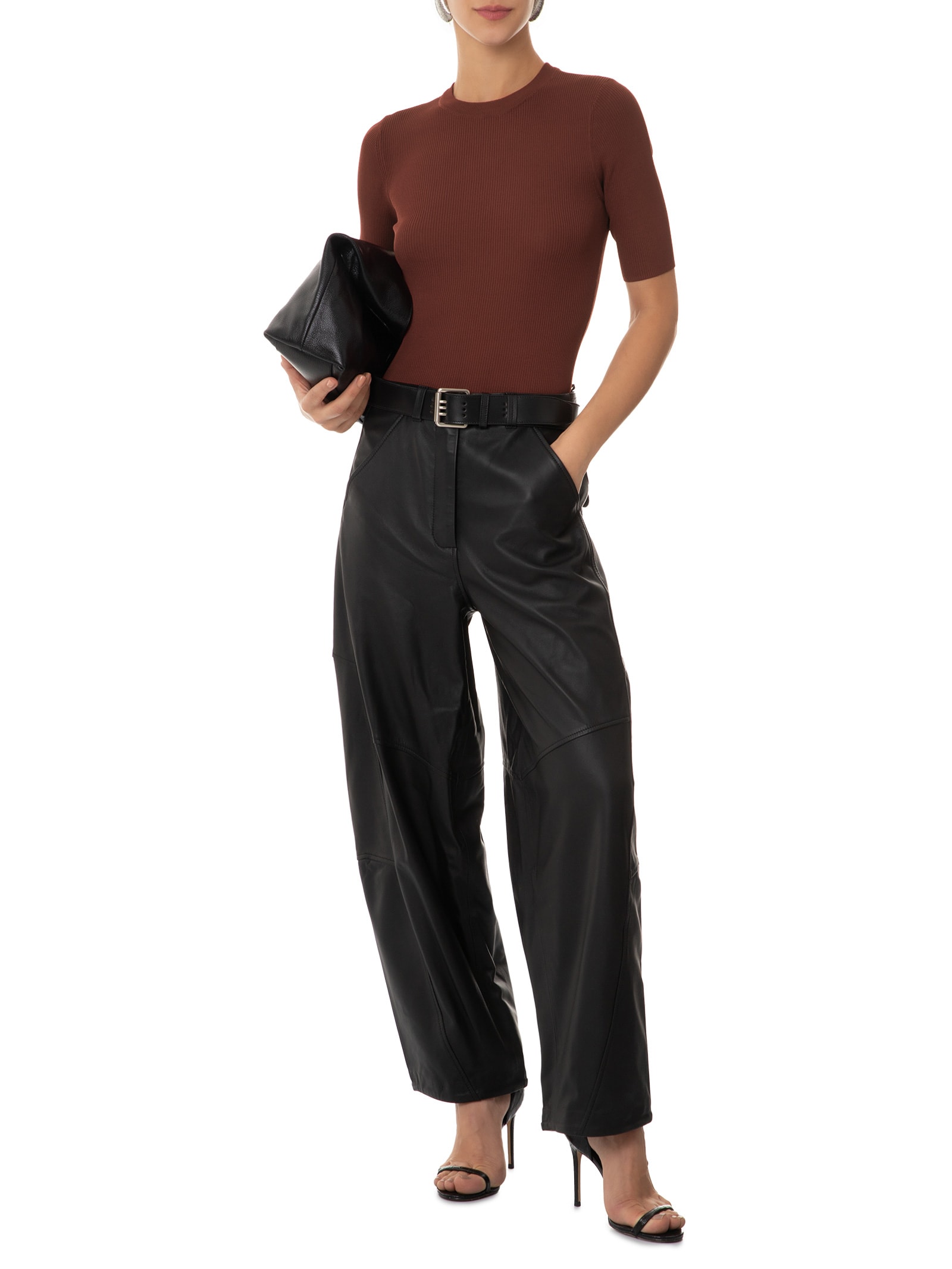 Camiseta Feminina De Tricot Canelado Básica Marrom Animale