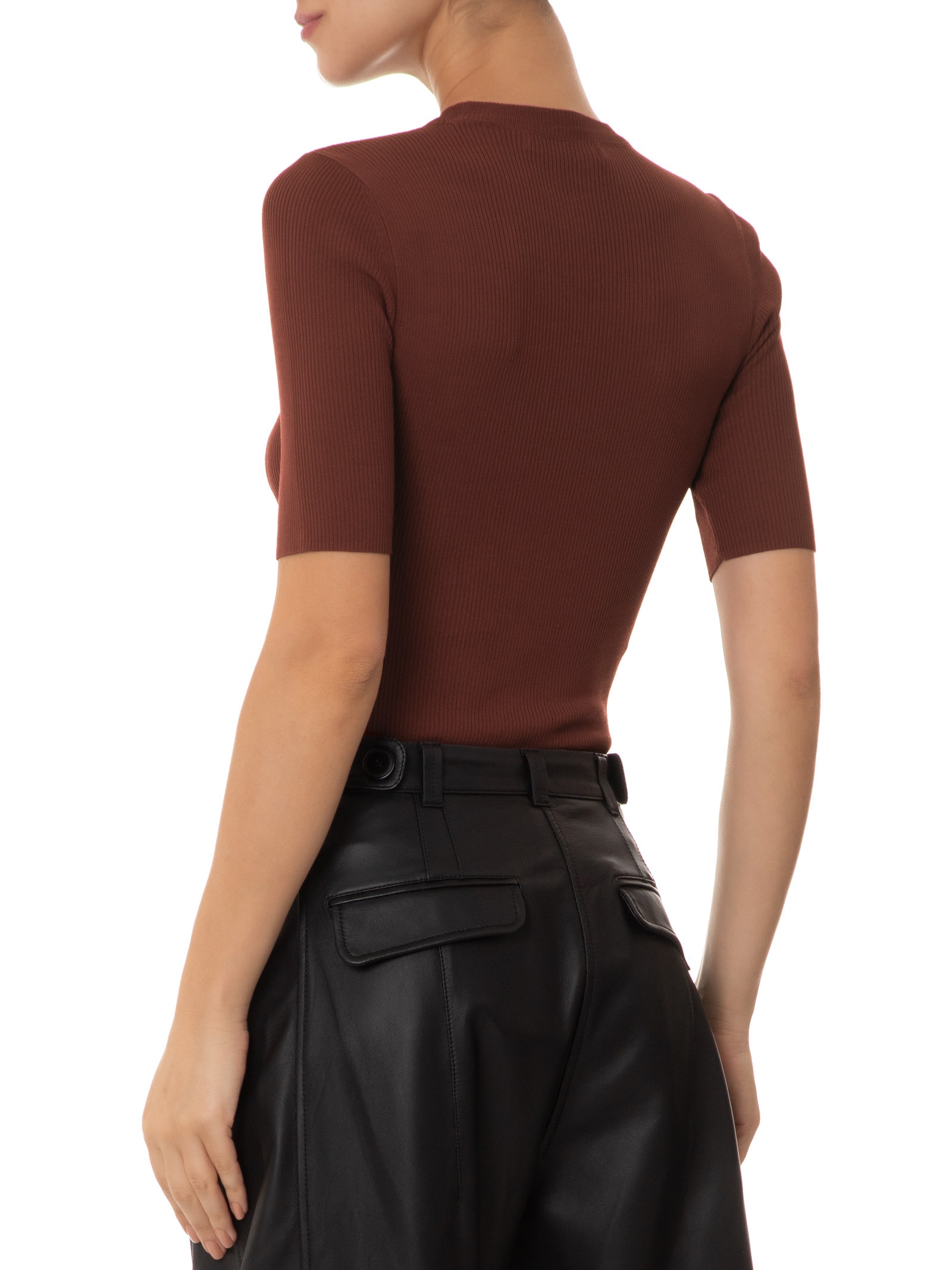 Camiseta Feminina De Tricot Canelado Básica Marrom Animale