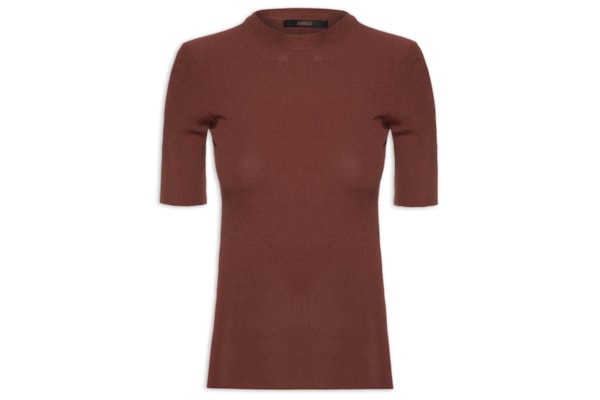 Camiseta Feminina De Tricot Canelado Básica - Marrom