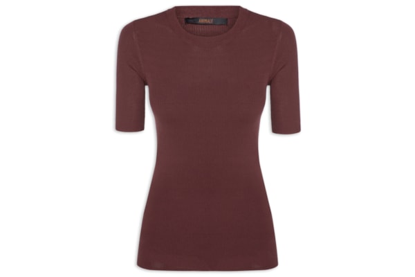 Camiseta Feminina De Tricot Canelado Básica - Marrom