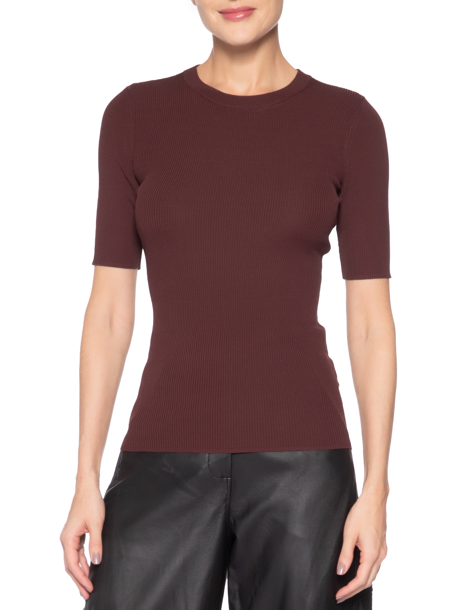 Camiseta Feminina De Tricot Canelado Básica Marrom Animale