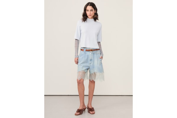Camiseta Feminina De Tricot Gola Alta Básica - Azul