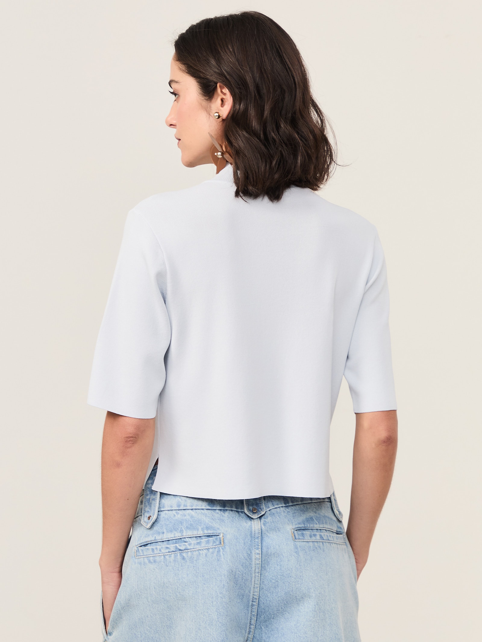 Camiseta Feminina De Tricot Gola Alta Básica Azul Animale