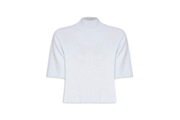 Camiseta Feminina De Tricot Gola Alta Básica - Azul