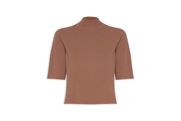 Camiseta Feminina De Tricot Gola Alta Básica - Marrom