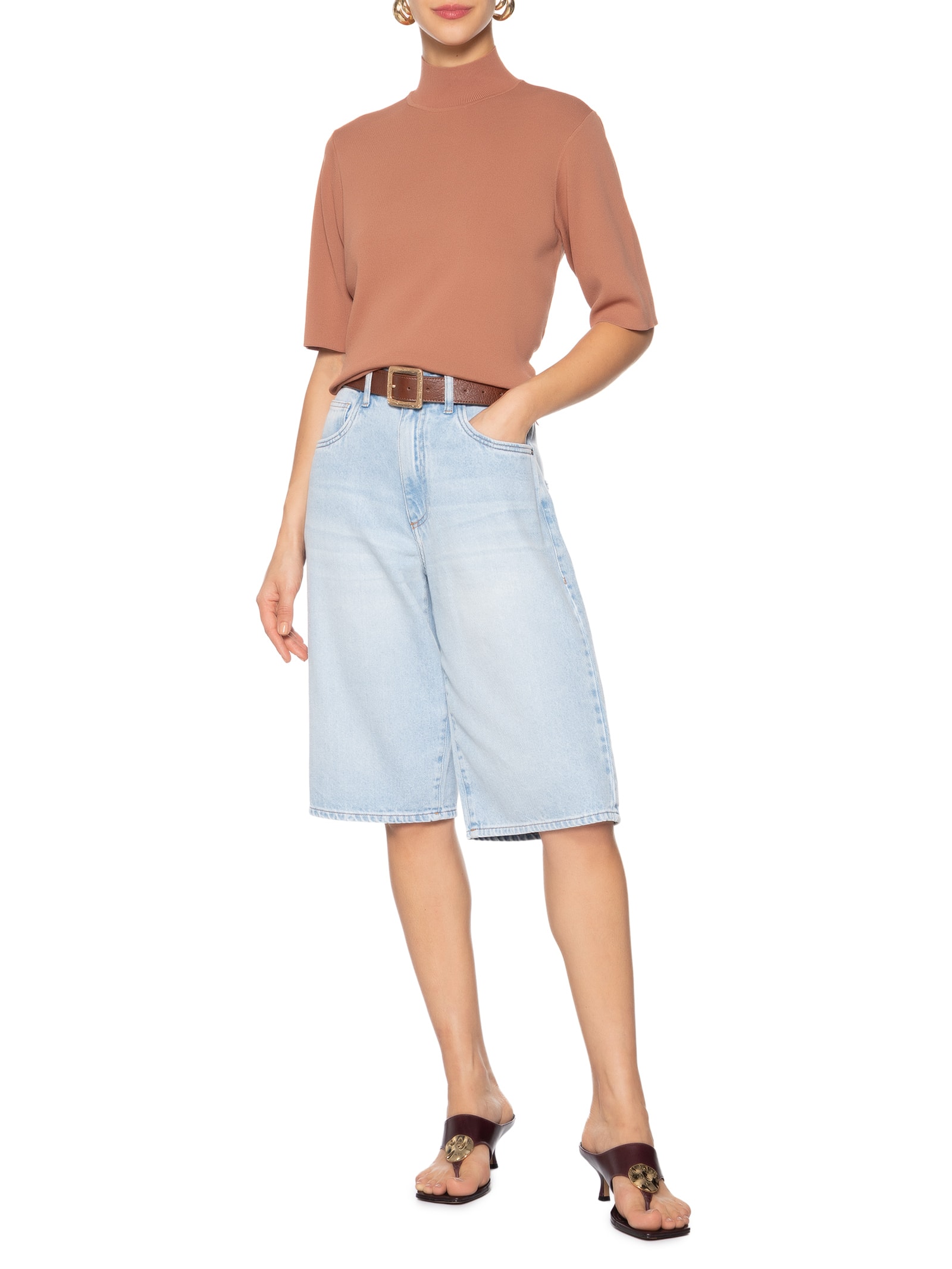 Camiseta Feminina De Tricot Gola Alta Básica  Rosa Animale