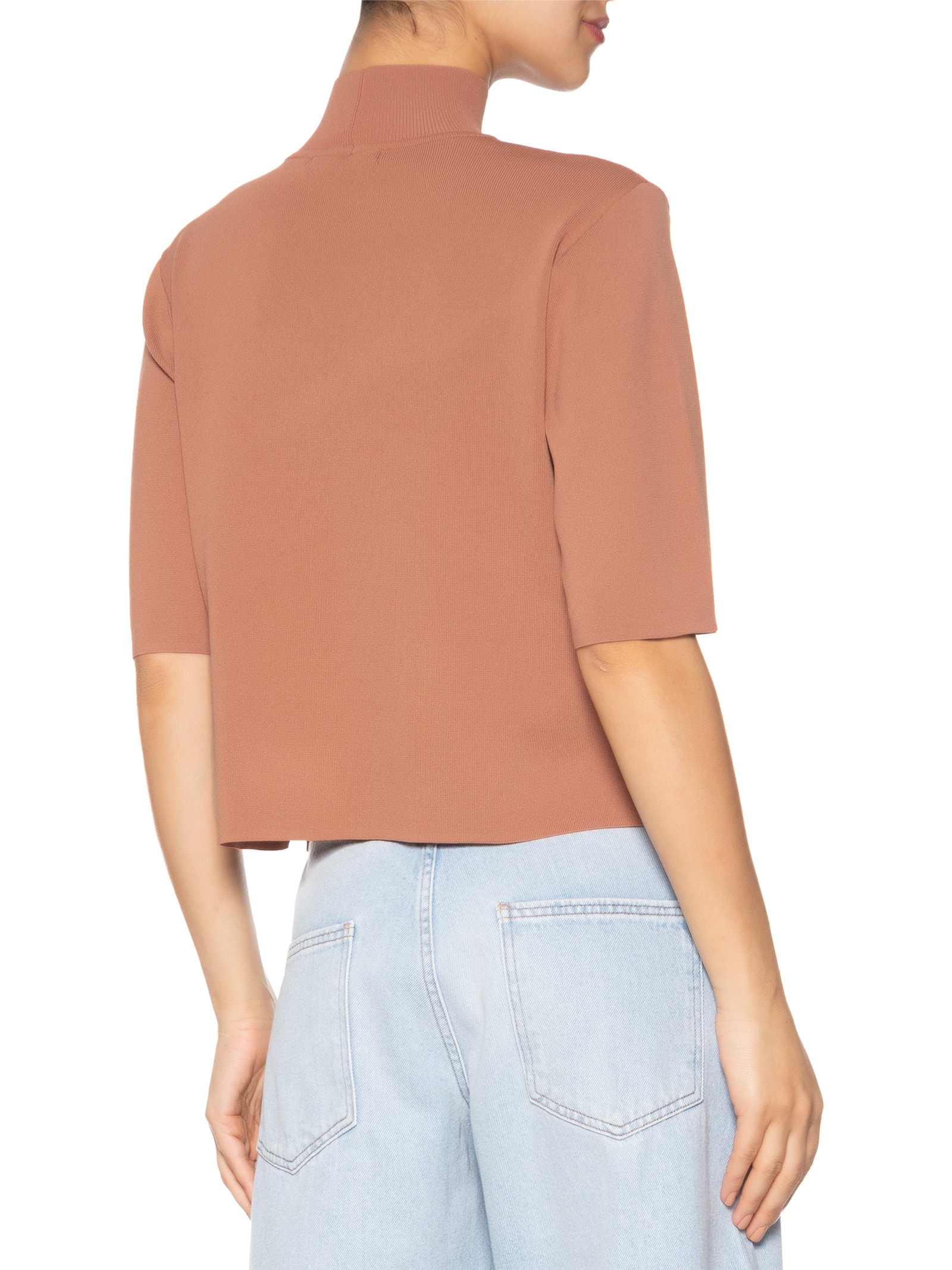 Camiseta Feminina De Tricot Gola Alta Básica  Rosa Animale