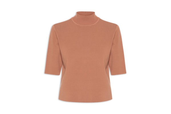 Camiseta Feminina De Tricot Gola Alta Básica  - Rosa