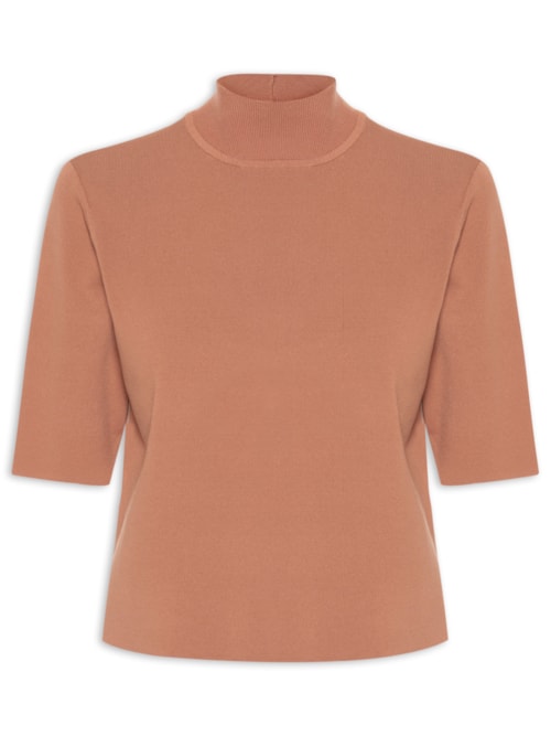 Camiseta Feminina De Tricot Gola Alta Básica – Rosa