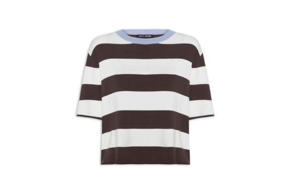 Camiseta Feminina De Tricot Listrada - Marrom