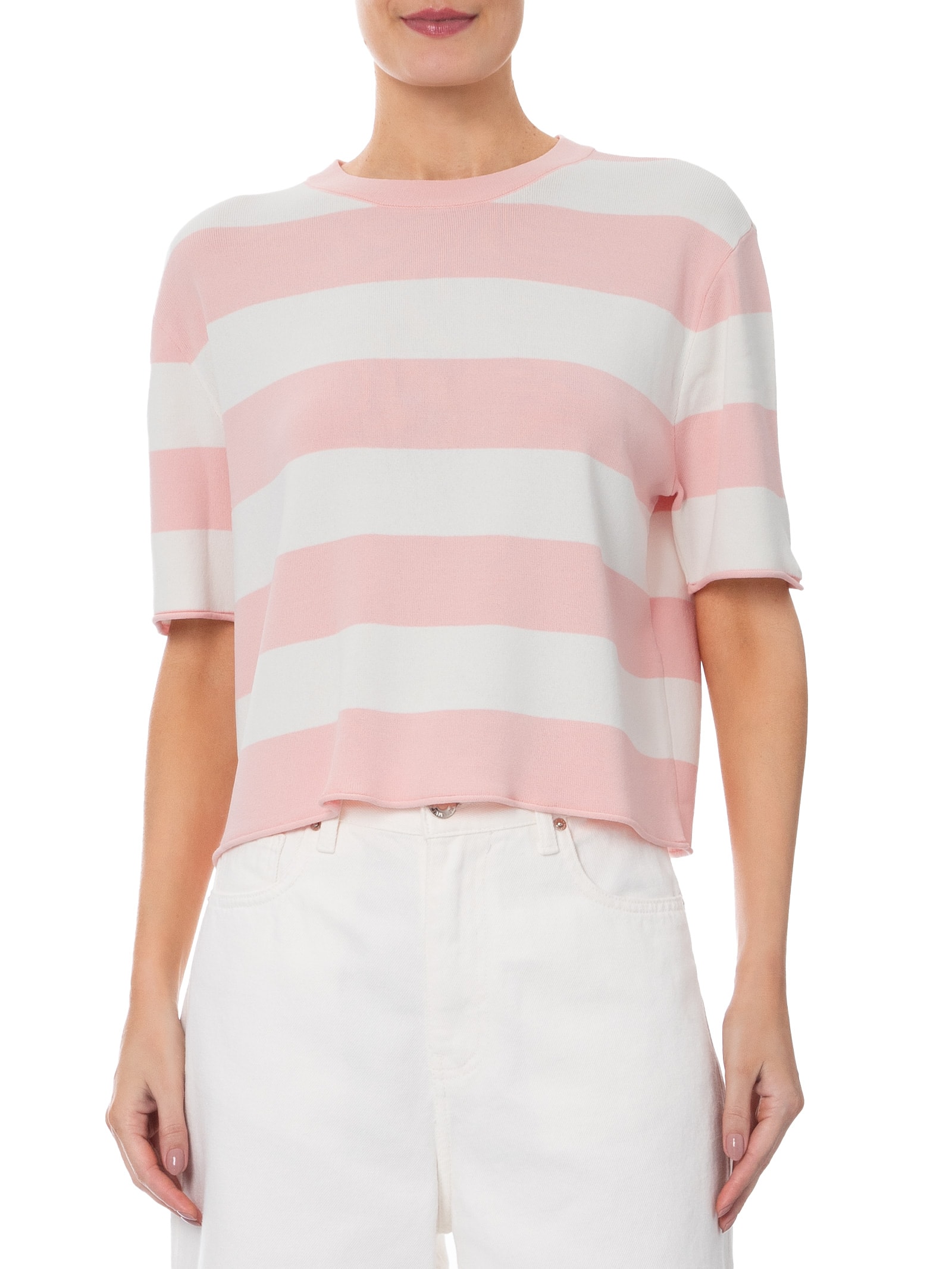 Camiseta Feminina de Tricot Listrada Rosa Animale Jeans