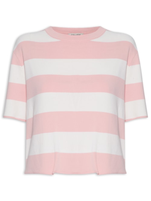 Camiseta Feminina de Tricot Listrada – Rosa