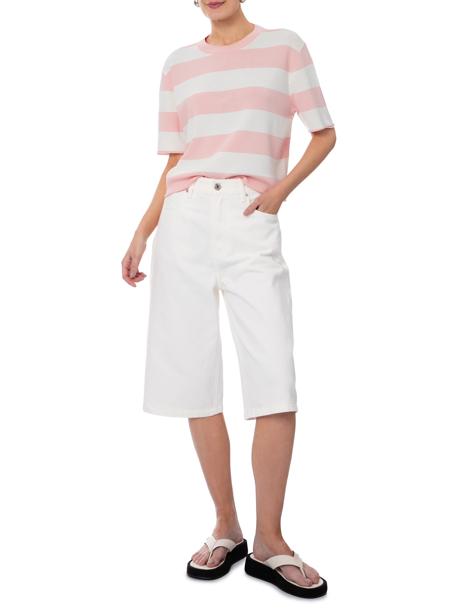 Camiseta Feminina de Tricot Listrada – Rosa Animale Jeans