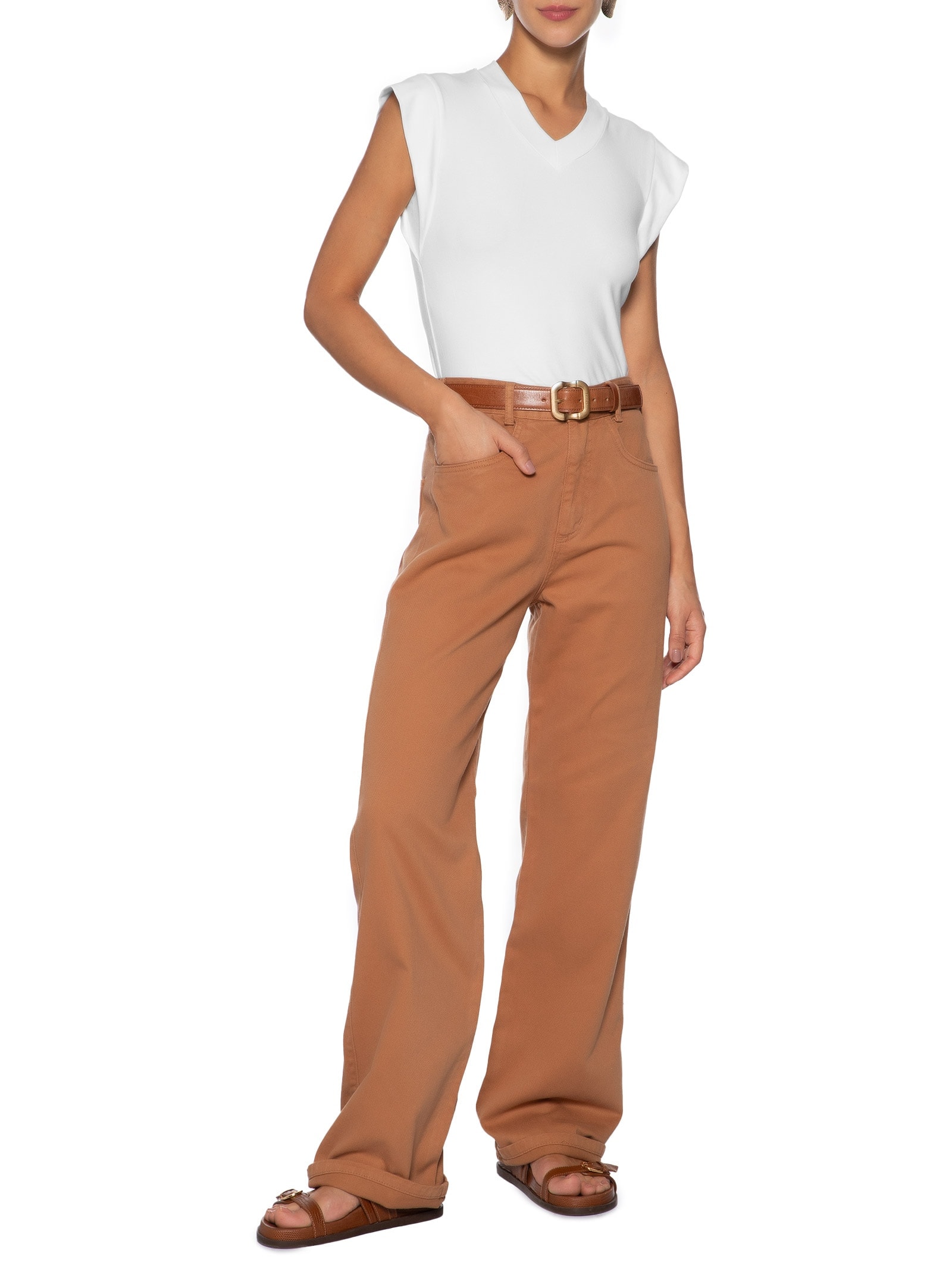 Camiseta Feminina Decote Em V Branco Basiq