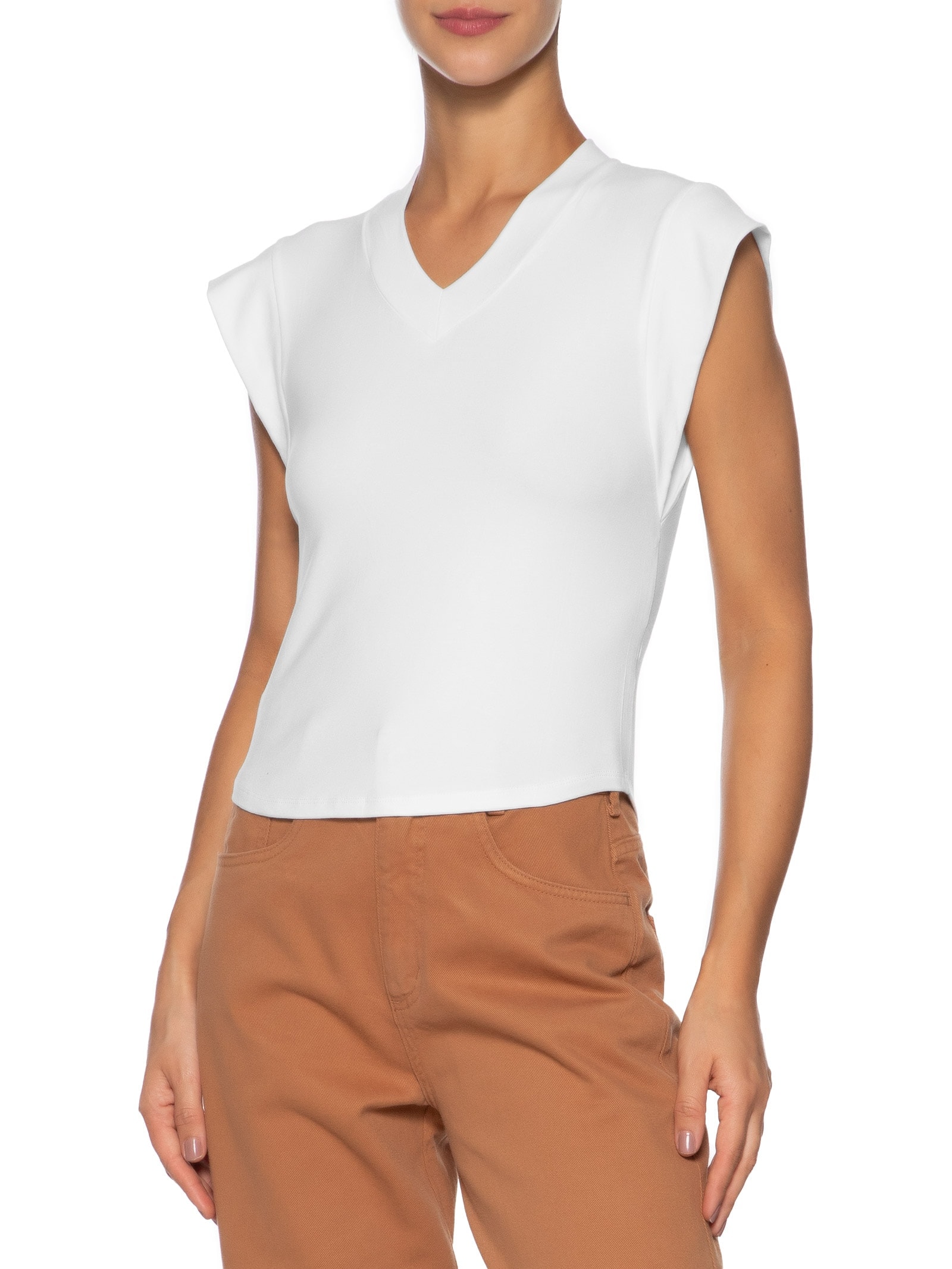 Camiseta Feminina Decote Em V Branco Basiq