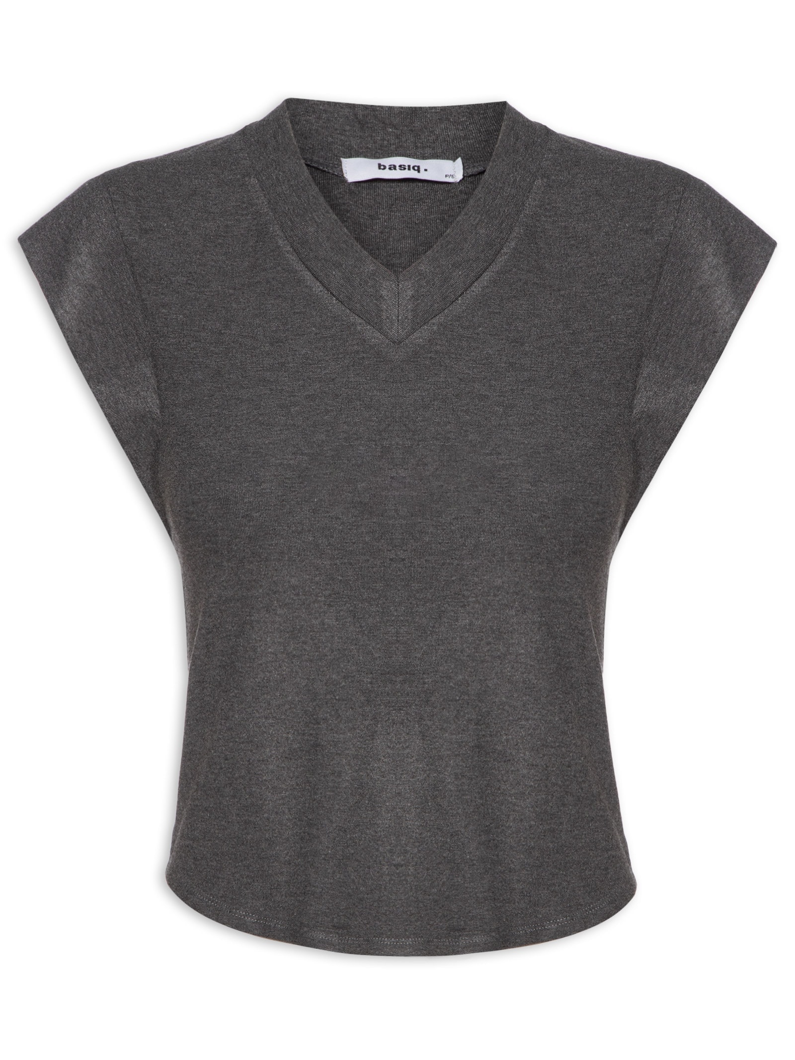 Camiseta Feminina Decote Em V Cinza Basiq