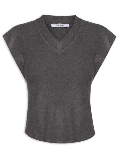 Camiseta Feminina Decote Em V – Cinza