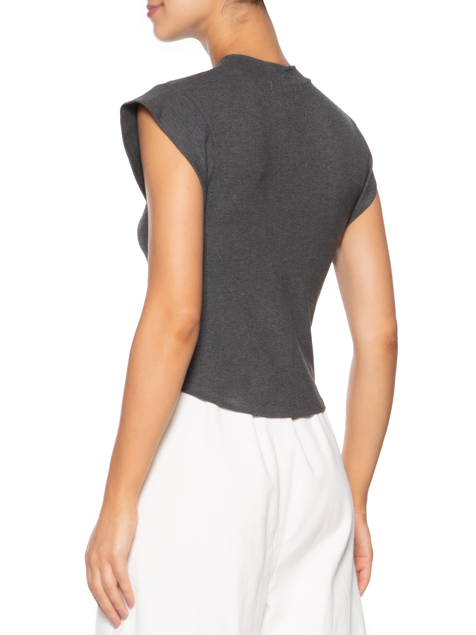 Camiseta Feminina Decote Em V Cinza Basiq