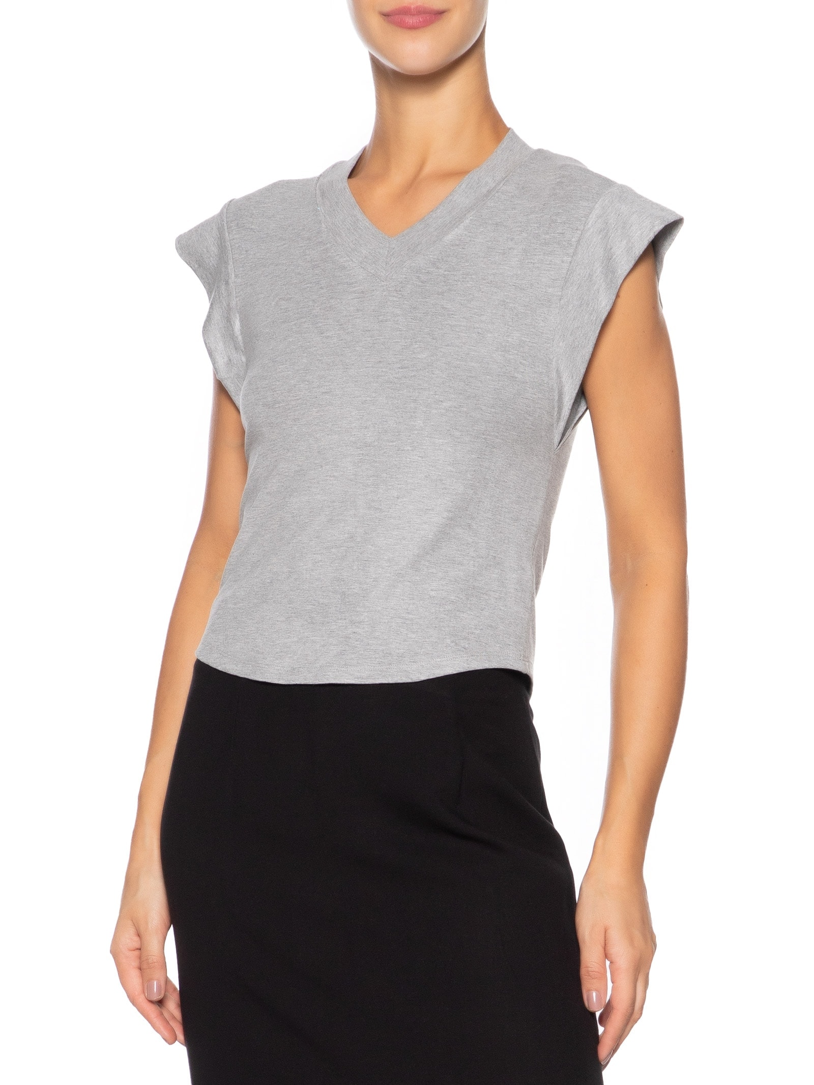 Camiseta Feminina Decote Em V Cinza Basiq