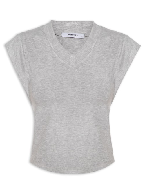 Camiseta Feminina Decote Em V – Cinza