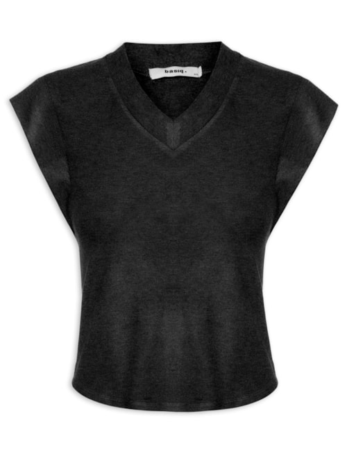 Camiseta Feminina Decote Em V – Preto